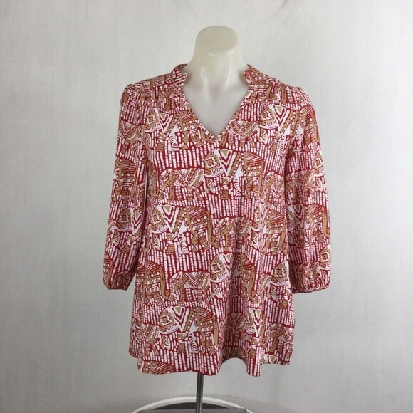Jude Connally Womens Kerry Nylon Blend Geo Print 3/4 Sleeve V-Neck Tunic Top S - Picture 9 of 9